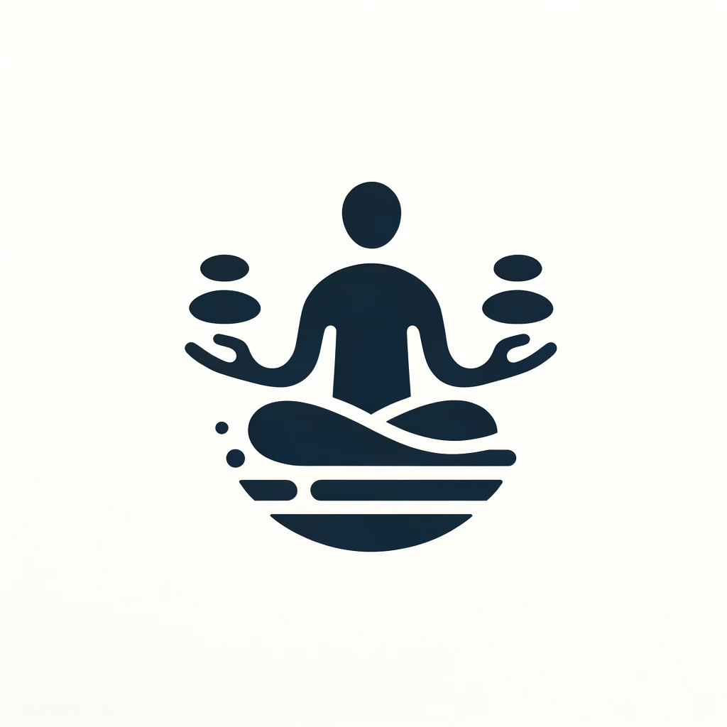 Image minimaliste symbolisant la gestion du stress avec une figure en méditation et des pierres équilibrées, représentant la tranquillité et le contrôle émotionnel.